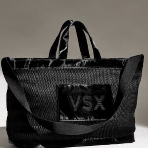 VICTORIA’S SECRET Chic VSX Large Black Mesh Tote Travel Bag Top Zip Closure